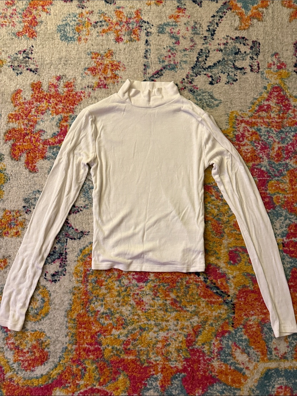 Garage White Long-Sleeve Low Turtleneck Ribbed Top